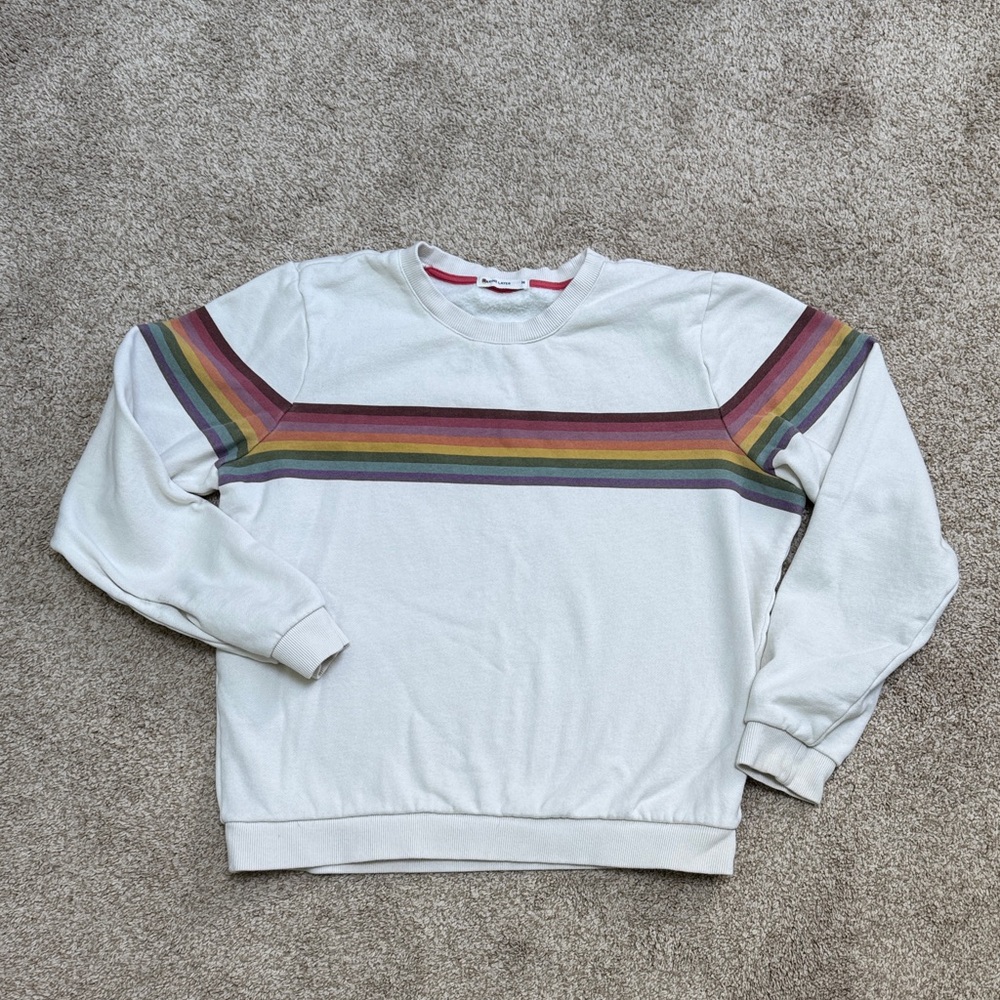 Marine Layer Cream Sweatshirt with Rainbow Stripes